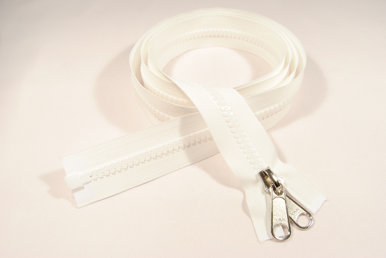 Zeltreißverschlüsse Spirale teilbar 10mm Doppelgriffschieber Weiss