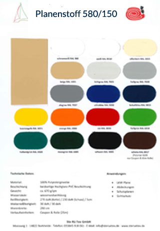 Planenstoff 580/150  PVC beschichtet, 50m Rolle 
